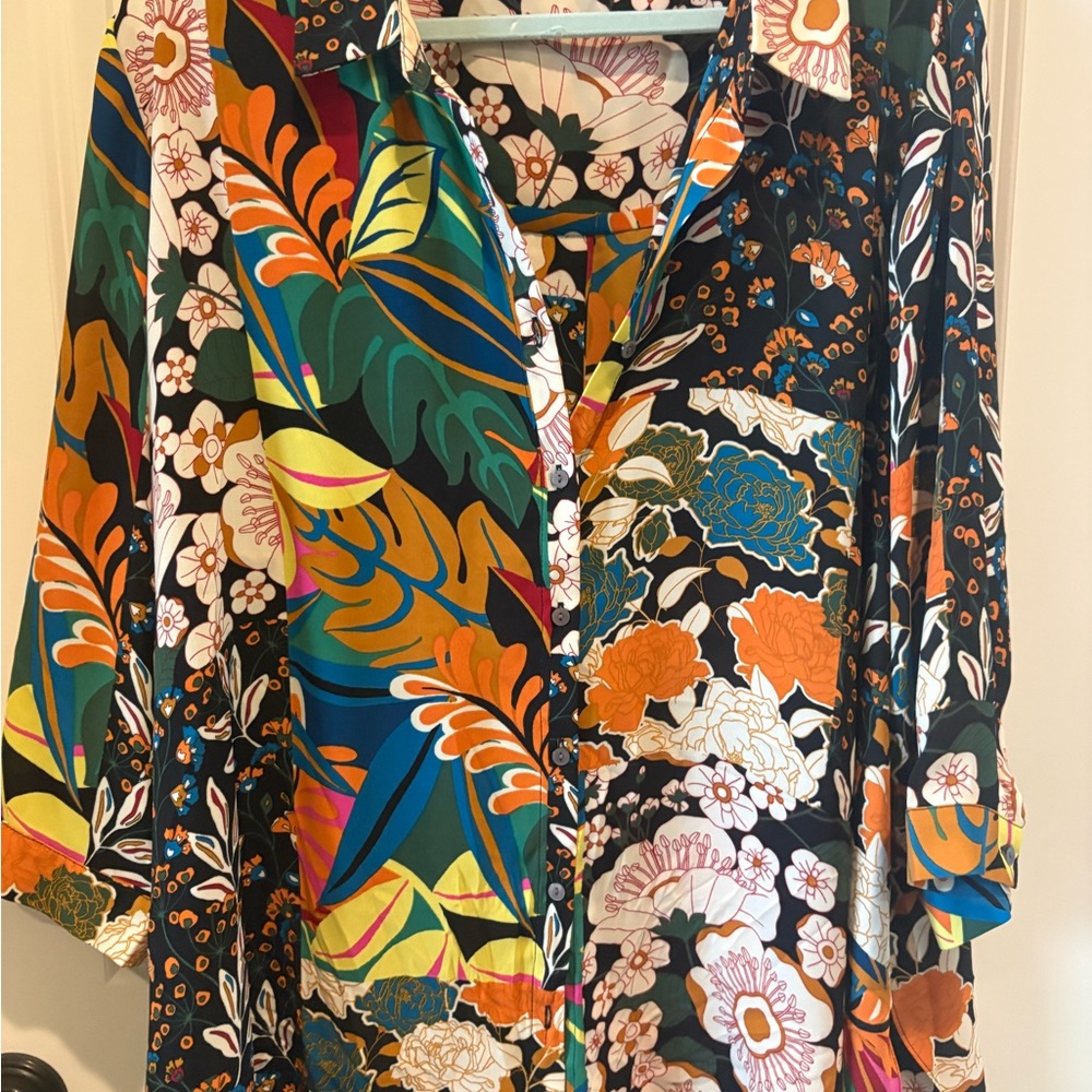 Rose and Olive Colorful Floral Button-Up Shirt